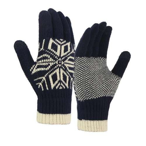 Kék kötött kesztyűk fehér hópehely mintával, Flippy márka