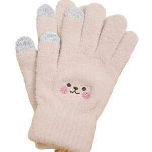 Bézs Flippy érintőképernyős kesztyűk mosolygós arccal hímzett mintával nőknek - Női kiegészítő