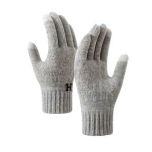 Flippy Model H érintőképernyős férfi kesztyűk, világos szürke, kötött akril, polár béléssel, rugalmas mandzsettával - Férfi kesztyű
