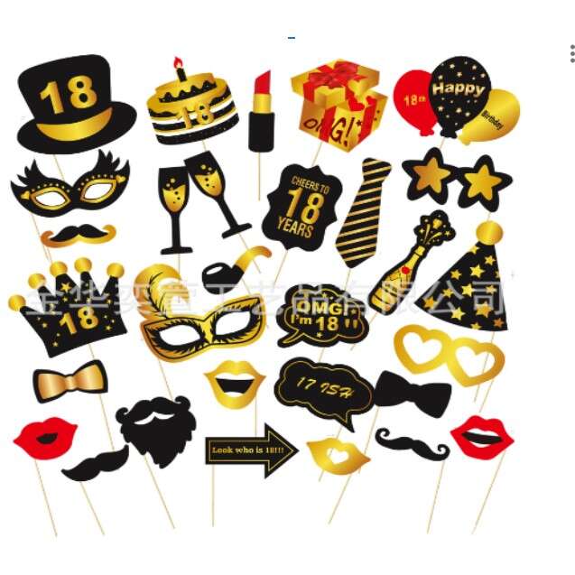 Set Accesorii pentru Petrecere, KipHome, Props pentru Coltul de Poze, pentru Majorat, Aniversare 18 Ani, Ochelari, Palarii, Mustata, Cravata, pentru Evenimente, Multicolor