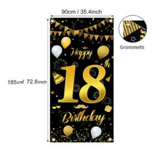 KeepHome Banner La Multi Ani 18 Ani, decoratiune petrecere negru si auriu, 185x90 cm - Accesorii pentru petrecere