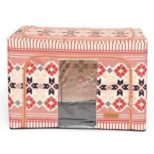 Flippy 100L foldable storage box with traditional pattern, front window, two zippers, metal frame, plastic base, 60x42x40 cm - Closet organizer