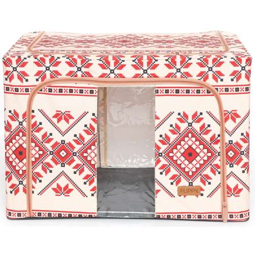 KipHome Flippy 100L Összecsukható Tárolódoboz Hagyományos Mintával és Átlátszó Ablakkal