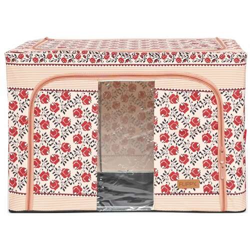 Flippy 100L foldable storage box with front window, traditional floral pattern, 60x42x40 cm