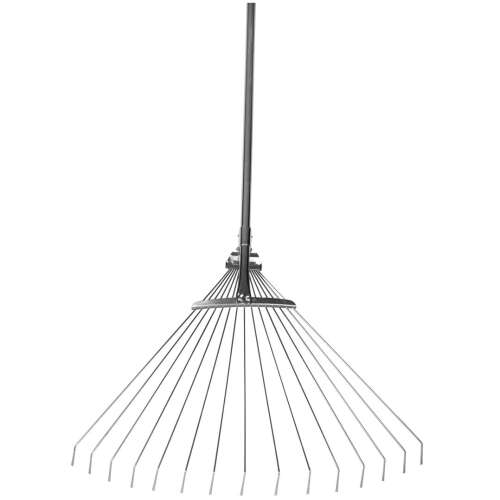 Adjustable telescopic rake with flexible tines, 122-154 cm length, 19-45 cm width