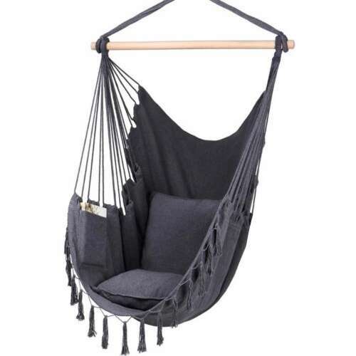 Pepita Hängesessel mit Kissen in Dunkelgrau, Hängesessel mit Kissen, Hängematte Stuhl, komfortabler Hängesessel, Outdoor Hängesessel, Indoor Hängesessel, Hängesessel mit Quasten