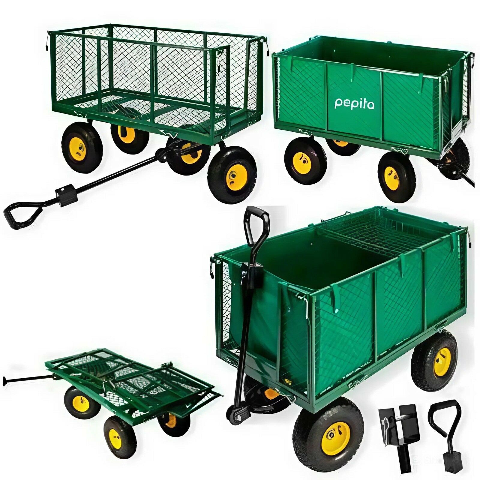 E-shop Multifunkčný záhradný vozík Pepita s nosnosťou 500 kg - tmavo zelená