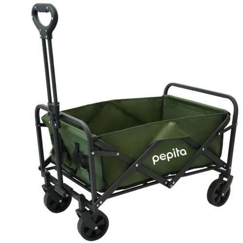 Pepita folding wagon with adjustable handle, green, angled view