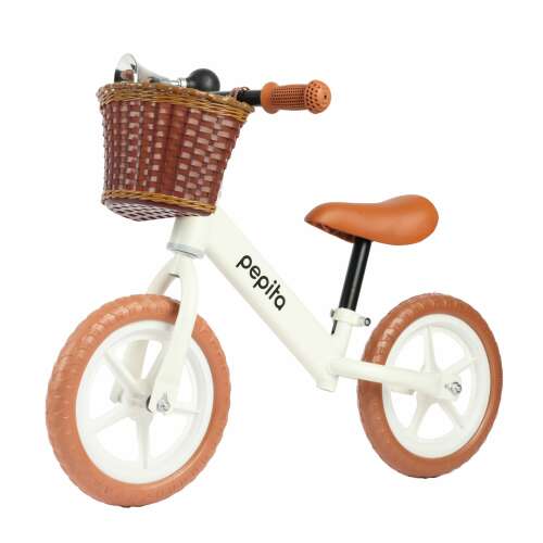 Bicicleta de echilibru Pepita cu coș și claxon, alb și maro