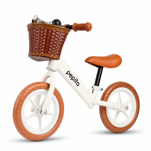 Pepita fémvázas Futóbicikli kosárral és dudával 12" #fehér-barna