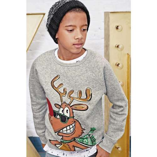 Сив пуловер с принт на елени за момчета, размер 13 години (158 см)