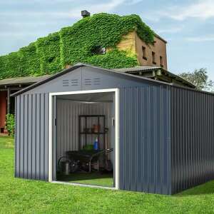 Pepita horganyzott acél kerti ház 8x6 #szürke, kültéri tároló ház dupla ajtókkal, szerszámok és felszerelések tárolására - Pepita