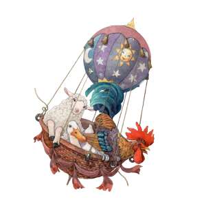 Francúzske balóny, Montauciel 3 nálepky na stenu, balón s teplým vzduchom so zvieratami, ovca, kačica, kohút, akvarelová ilustrácia - Dekorácie do izby bábätiek