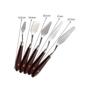 5 darabos festőspatula készlet fa nyéllel, festék keverésére palettán és vastag festék felvitelére - Iskolai ecset