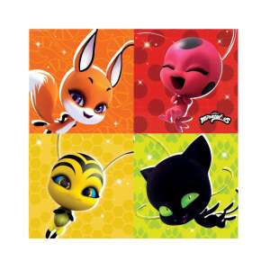 Miraculous Ladybug szalvéta, 16 db-os csomag, Katicabogár, Fekete macska, Méhkirálynő és Róka Róza képekkel - Szalvéta