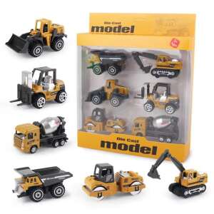 Set de 6 jucării pentru vehicule de construcții, model turnat, include excavator, buldozer, stivuitor, camion basculant, betoniere și cilindru rutier, galben și negru - OEM Mașină de lucru pentru copii