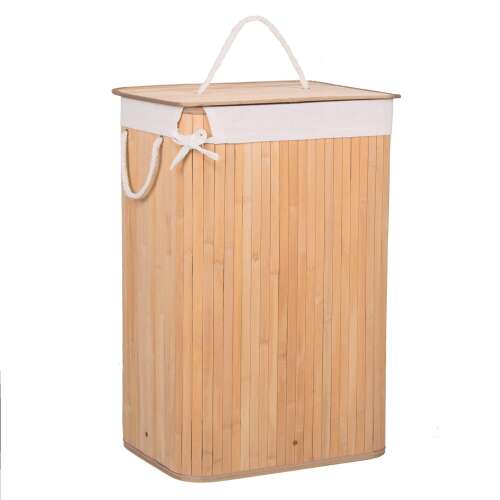 Bamboo laundry hamper with lid and rope handles
