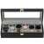 Black wooden watch box with glass top, 6 slots for watches, with watches inside