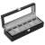 Black wooden watch box with glass top, 6 slots for watches, open