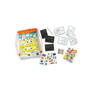 SES Activity Travel Bag, eine farbenfrohe Kordeltasche mit lustigem Design, perfekt für Kinder, um ihre Bastelutensilien zu verstauen und mitzunehmen, mit allen enthaltenen Artikeln: Malvorlagen, Aufklebern, Buntstiften und mehr - SES Creative