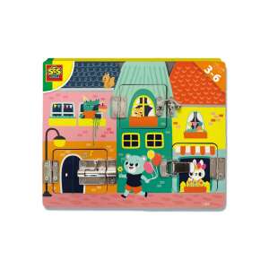 SES Creative Latch Board, ein Holzspielzeug mit bunten Türen und Riegeln für Kleinkinder zum Lernen und Spielen - Logikspiele