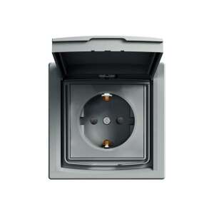 Priză exterioară Schneider Electric Asfora EPH3100362, rezistentă la intemperii, cu clapetă, 2P+F, IP44, oțel - Capace prize