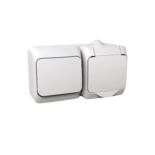 Priză Schneider WDE000500 CEDAR PLUS albă 2P+F cu întrerupător unipolar, IP44