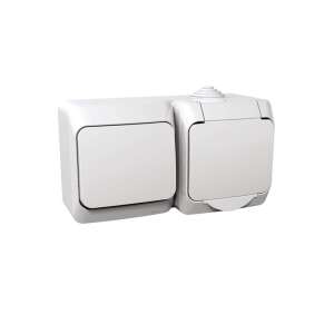 Priză Schneider CEDAR PLUS albă 2P+F cu întrerupător, IP44 - Capace prize