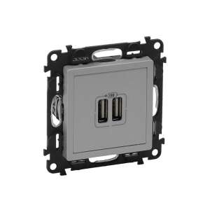 Priză Legrand Valena Life cu două prize USB, 5V 1500mA, aluminiu - Capace prize