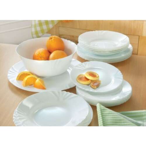 Luminarc Cadix 19 részes fehér étkészlet, beleértve a tányérokat, tálakat és egy salátástálat