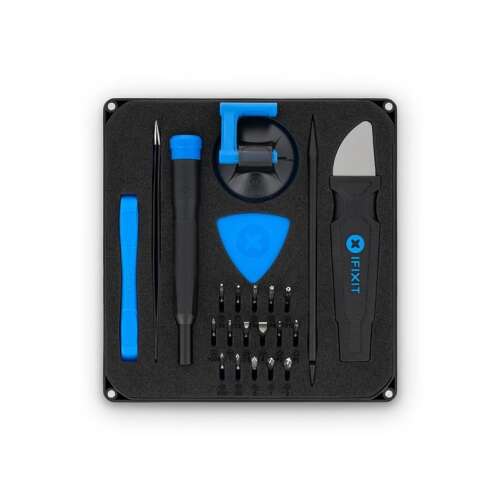 iFixit Essential Electronics Toolkit V2, set de șurubelnițe 16 în 1 cu mâner magnetic, spudger, jimmy, unealtă de deschidere, ventuză, pensete și suport pentru biți