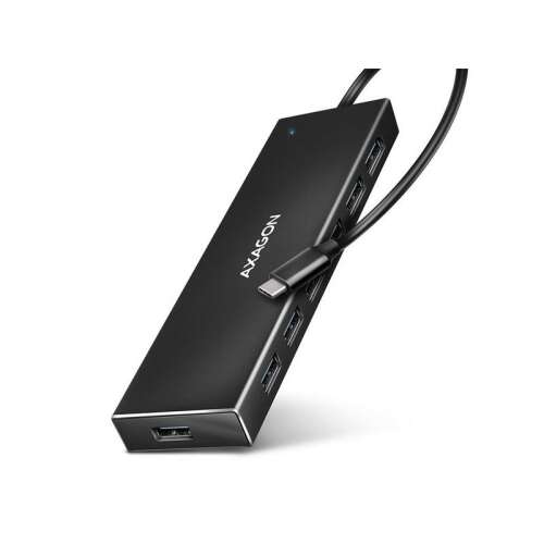 Axagon HUE-F7C SuperSpeed USB-C FLAT CHARGING hub, schwarz, schräge Ansicht