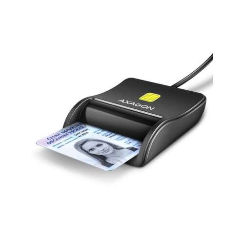 Axagon CRE-SM3N USB okos kártyaolvasó, fekete okos kártyaolvasó kártyával, okos kártyák, chipkártyák és egyéb személyi igazolványok olvasásához