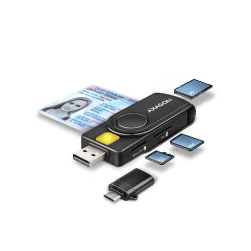 Axagon CRE-SMP2A USB Smart card & SD/microSD/SIM card PocketReader összecsukható okos kártyaolvasó