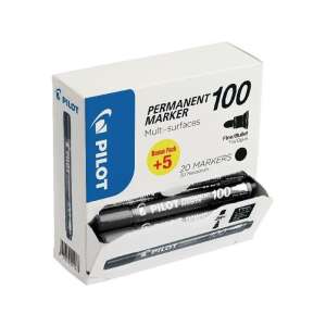 Pilot Permanent Marker 100, schwarz, feine Kugelspitze, 20er Pack, für mehrere Oberflächen - Pilot