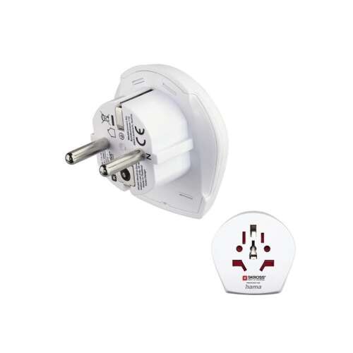 Adaptor de călătorie Hama pentru Europa, alb, cu prize UK, US, AU, CH, IT, CN