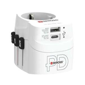 Skross Weltreiseadapter mit USB-A und USB-C Ladeanschlüssen, unterstützt mehrere Steckertypen - Netzwerkadapter