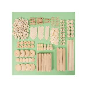 Playbox Holz Bastelset, natürliche Holz Bastelmaterialien, Perlen, Stäbchen, Formen, für Kinderbasteln - Holzbeschriftungen & Dekoelemente