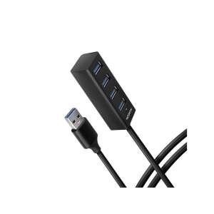Axagon HUE-M1AL 4-Port USB 3.2 Gen 1 Mini Hub, schwarz, schrägansicht - AXAGON