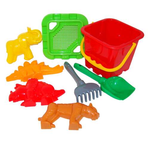 Játékszett Homokozó - 8 részes - Vödör, Lapát, Gereblye, Szita, Állatos Formák 107835262