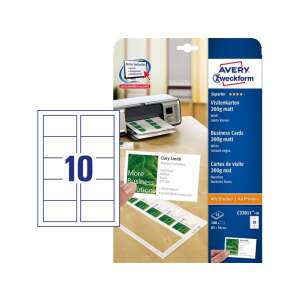 Avery C32011-10 84x54mm 100db-os weiße Visitenkarten-Etiketten, 10 Blatt - Schreibwaren für das Büro