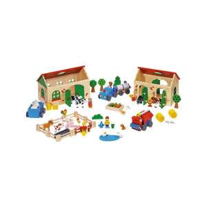 Goki Bauernhof Spielset - 71-teiliges Holzspielzeug mit Scheunen, Tieren und Zubehör - Schaukelpferde, Schaukeltiere und Entwicklungsspiele für Kinder im Kindergartenalter