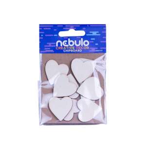 Nebulo Creative Decor Chipboard Mini Inimi, set de 10 bucăți, alb, nefinisat, pentru artizanat și decorare - Inscripții din lemn & elemente decorative