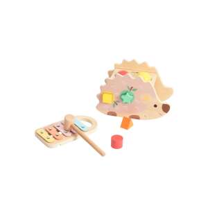 Classic World Bancă de ciocanit cu arici cu xilofon, o jucărie din lemn pentru copii mici cu o bancă de ciocanit și un xilofon - Jocuri de sortare a formelor