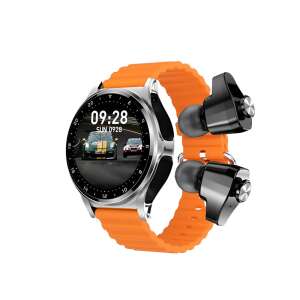 Интелигентен часовник ZEEVOS GT66 с вградени Bluetooth слушалки, оранжева силиконова каишка - Смарт часовници
