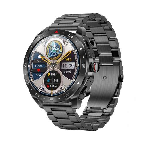 ZEEVOS smartwatch with metal strap, side view