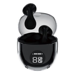 Black Zeevos Air58 wireless earbuds with charging case and LED display - Headphone and Bluetooth Speaker