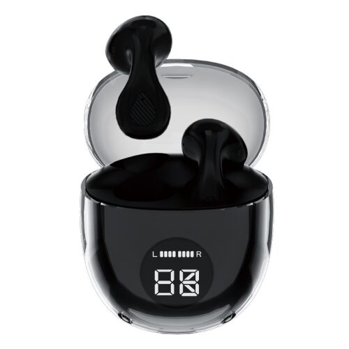 Black Zeevos Air58 wireless earbuds with charging case and LED display