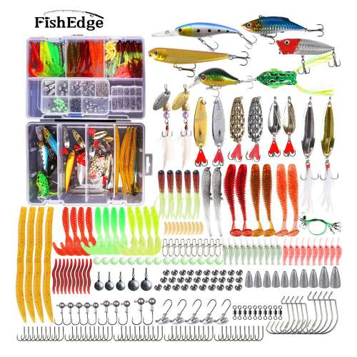 FishEdge 327-teiliges Köderset mit verschiedenen Ködern, Haken und Gewichten