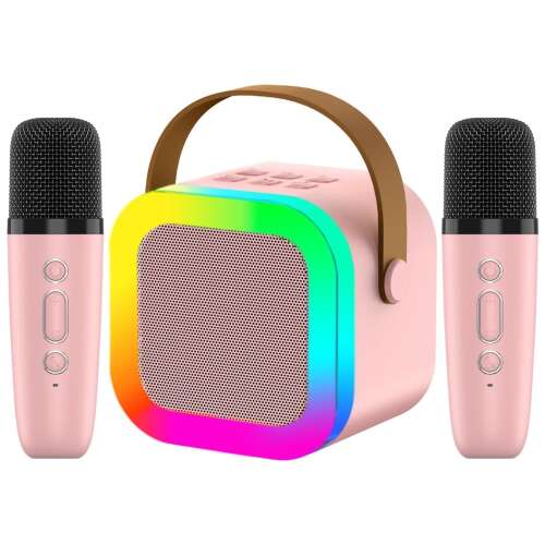 Hordozható hangszórókészlet 2 mikrofonnal, vezeték nélküli, Bluetooth, hangszóró 5 W, rózsaszín (BL-K12-1) 107842079